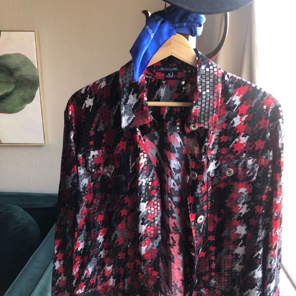 Notations Black Red Sequin Look Jacket. Size L - image 4